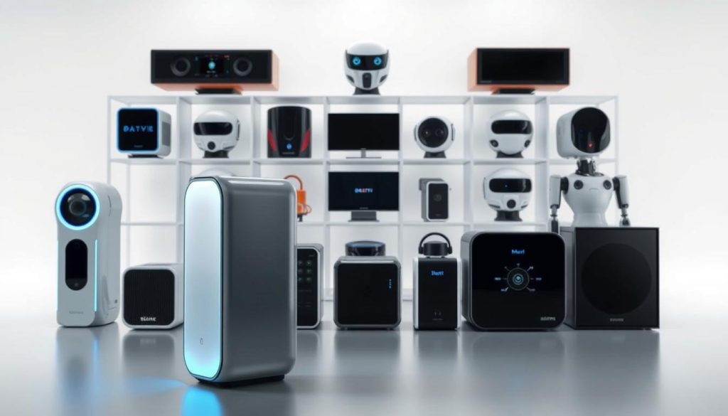 A sleek, minimalist comparison between the latest Blaze AI system and its leading competitors. In the foreground, the Blaze AI unit stands out with a smooth, reflective chassis and a subtle blue glow, conveying its advanced capabilities. In the middle ground, other AI systems are presented in a grid layout, showcasing their distinct designs and technological features. The background is a clean, white studio setting with subtle shadows and highlights, creating an air of professionalism and innovation. The overall composition emphasizes the Blaze AI's cutting-edge technology and its position as a trailblazer in the industry.