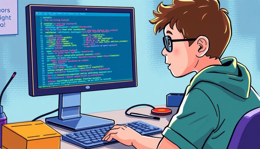 An image of a student using CodeMonkey on a computer, with a coding environment on the screen.