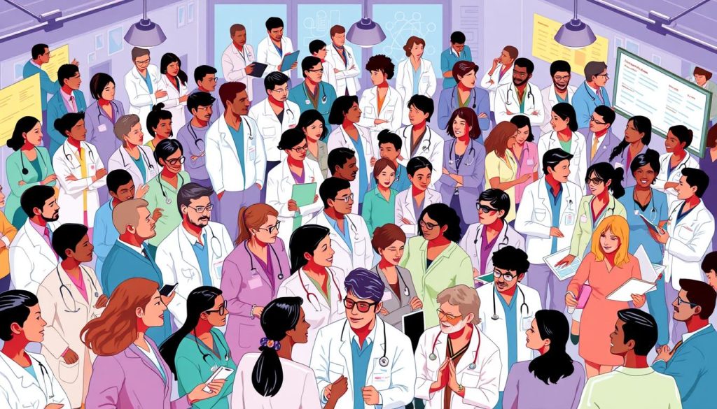 Image of a diverse group of healthcare professionals engaging in various continuing education activities