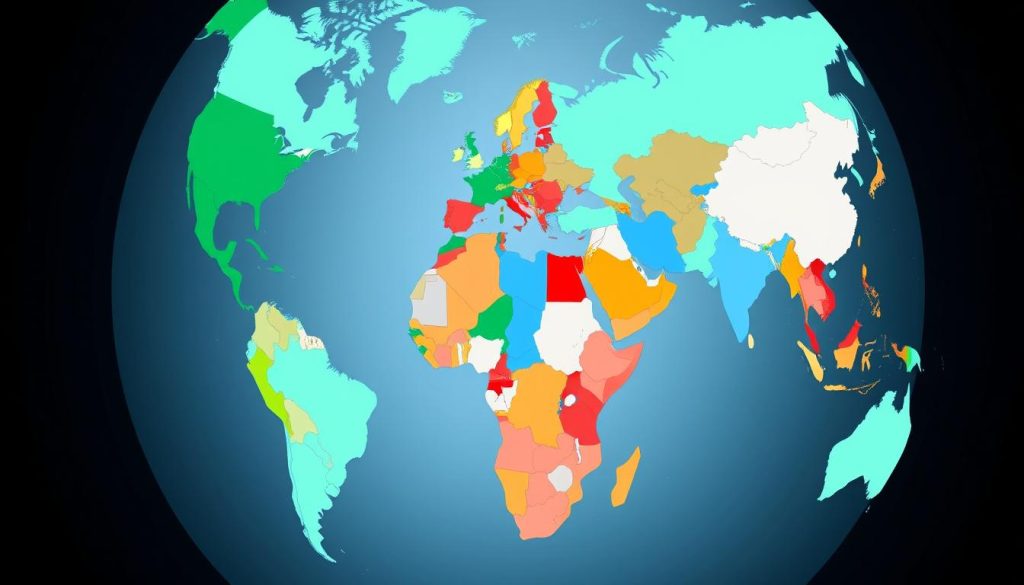 Image of a globe with highlighted countries where Voye Global offers coverage