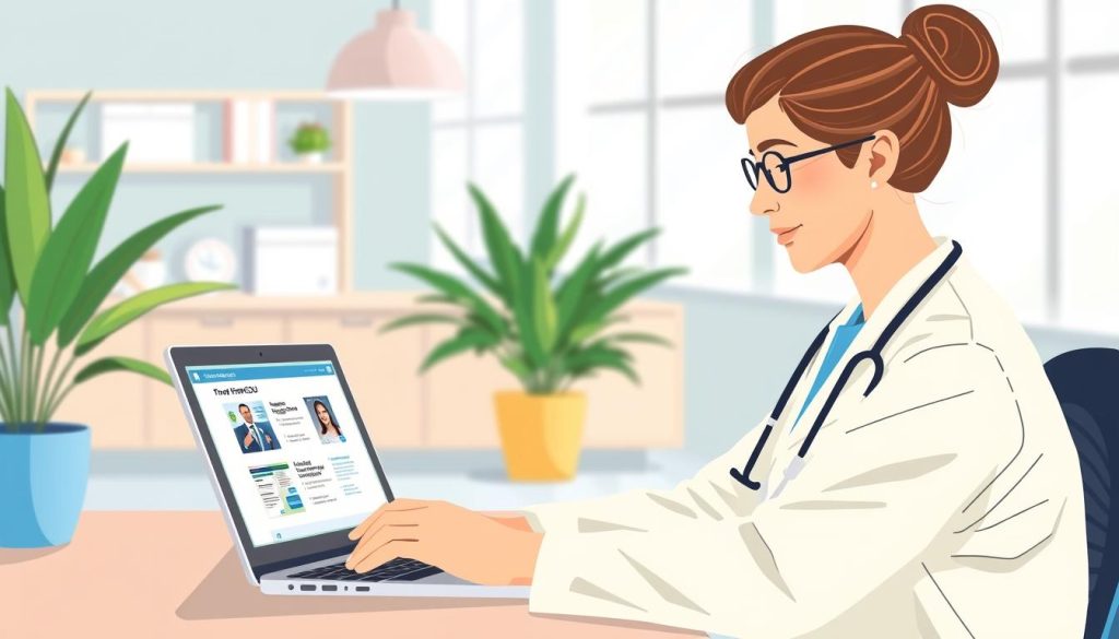 Image of a healthcare professional accessing HomeCEU courses on a laptop