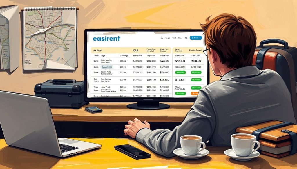 Image of a person checking Easirent car rental prices on a laptop