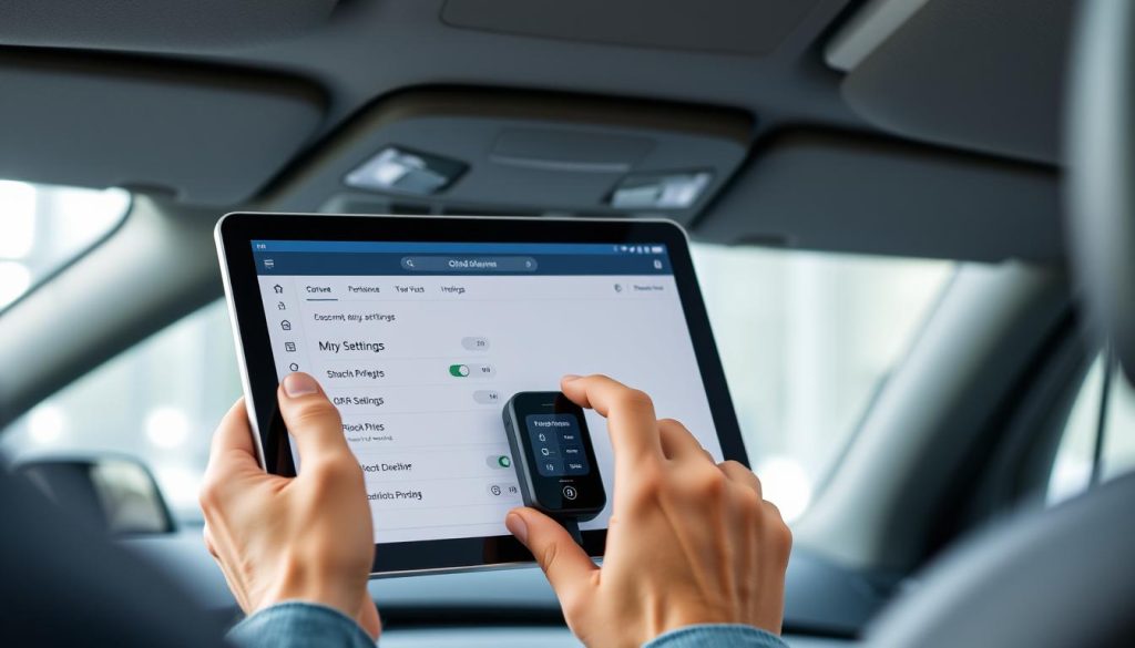 Image of a person using OBDeleven on a tablet to customize their vehicle