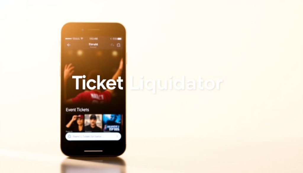 A sleek and modern mobile application interface showcasing the Ticket Liquidator brand. In the foreground, a smooth, minimalist UI displays a collection of discounted event tickets, with intuitive navigation buttons and a clean, uncluttered layout. The middle ground features a prominent Ticket Liquidator logo, rendered in a contemporary, sans-serif typeface, conveying a sense of professionalism and reliability. The background is a soft, neutral gradient, providing a subtle yet elegant backdrop that allows the app interface to take center stage. The overall scene is bathed in a warm, natural lighting, creating a welcoming and user-friendly atmosphere, perfectly suited for an application designed to help users find discounted tickets for their favorite events.