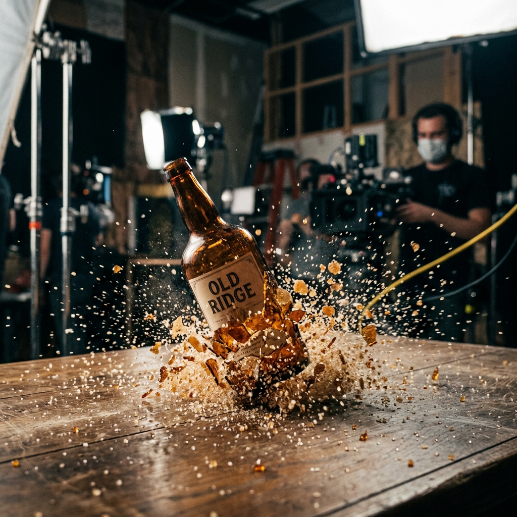 Breakaway bottle smash test showing clean shatter pattern