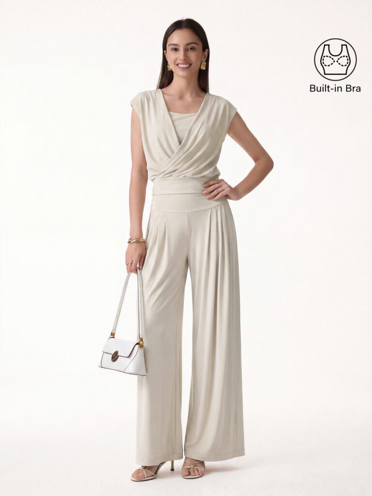 OGLmove two-piece wrap bra tank and palazzo pants official photo